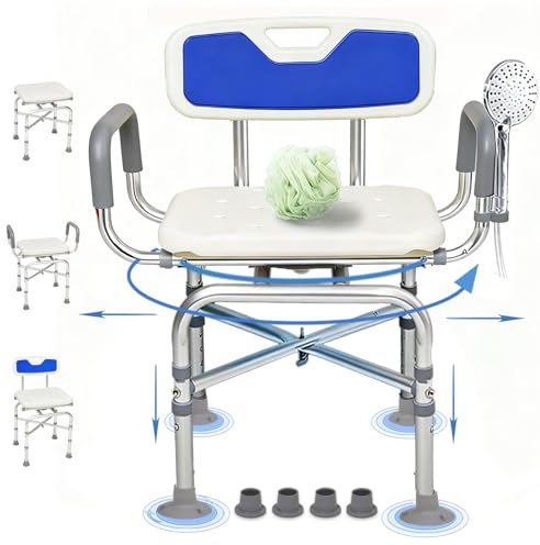 2-level Width Adjustable 360° Heavy Duty Swivel Shower Chair for Inside Shower and Tub w/Reinforced X-Bar, 550lb Shower Seat for Bathtub w/Arms and Back for Seniors, Handicap, Elderly and Disabled