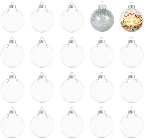Neikafan Weihnachtsbaumkugeln Selbst Befüllen 20 Stück Durchsichtige Christbaumkugeln aus Kunststoff Weihnachtsbaumkugeln zum Befüllen Transparent für Weihnachten, Geburtstag, Hochzeit Deko