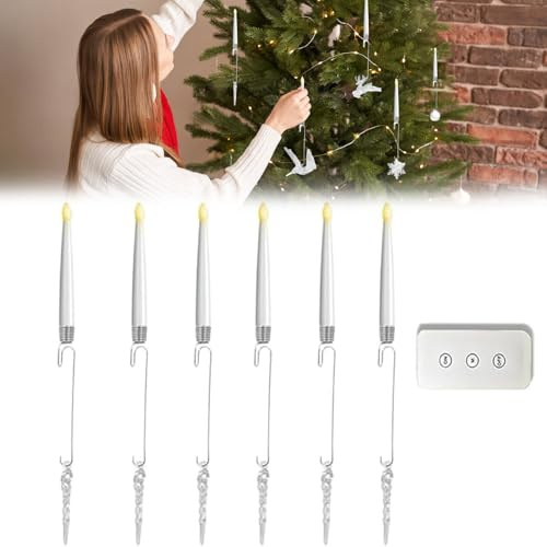 6PCS Christmas Tree Candles - LED Remote Control Flameless Taper Candles with Crystal Ball Hooks | 3 Lighting Modes | Battery Operated Christmas Decor, for Christmas Tree Home Party Decors(15cm) (C)