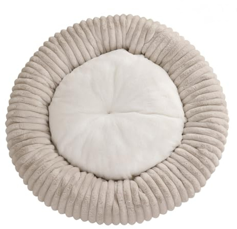 JANEMUA Dog Bed for Indoor, Round Pet Bed with Corduroy Fleece, Removable Cover and Anti Slip Bottom, for All Pets-Beige||80cm * 20cm