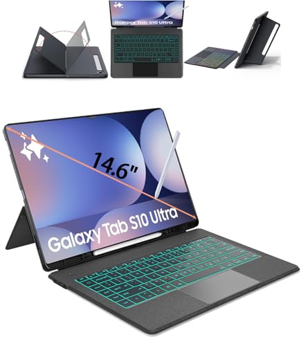 OAWEEN for Samsung Galaxy Tab S10 Ultra Keyboard Case 14.6, S Pen Holder, 7 Color Backlit Keyboard with Trackpad Detachable Sleeve Cover with Adjustable Viewing Angle Stand for Tablet S9 Ultra