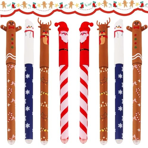 Sunshine smile 8PCS Radierbarer Kugelschreiber,0.5mm Weihnachtsstifte,Radierbare Stifte Weihnachten,Radierbarer Gelschreiber,Weihnachten Kugelschreiber,Weihnachtsstifte Set