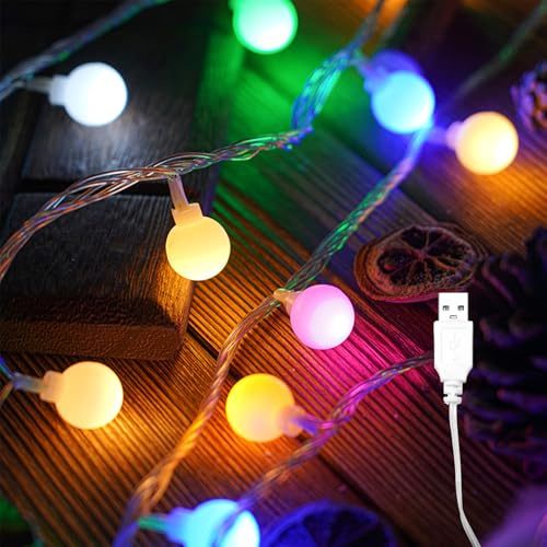 Kaleora LED Lichterkette, 1,5M 10 LED Kugel Lichterkette, 2,4cm Durchmesser, USB-Betrieb, Bunte Kugeln Lichterketten für Weihnachten, Kinderzimmer, Hochzeiten, Party, Innen