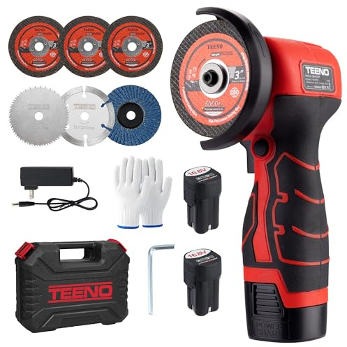 Smerigliatrice Angolare TEENO 19.500 RPM - Smerigliatrice Senza Filo 76mm, Kit Completo con 2 Batterie 2000mAh e 6 Dischi - Per Smerigliatura, Lucidatura, Taglio Professionale