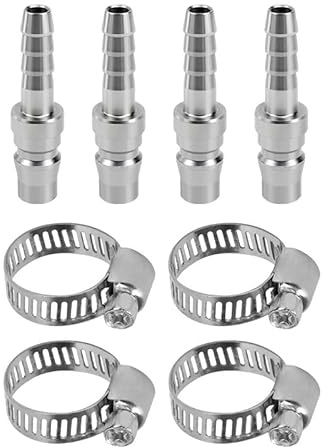 4 Pcs Male Industrial Air Coupling and Plug Kit, 1/4 Inch BSP Thread with Hose Barb, Quick Connect Fittings for Air Compressor, Tools, High Pressure Cleaners, Automotive Garages