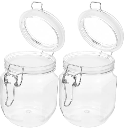 Angoily Lot de 2 Bocaux à Miel Transparents en Plastique Pet Hermétiques, 1 Kg, Pots de Conservation Alimentaires Couvercles Étanches, pour Stockage de Miel, Confiture et Usage Domestique