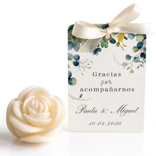 Velas Personalizadas en Forma de Rosa, Detalles para Invitados, Set De 15 | Regalos para fiestas de bautismo, boda, aniversarios, cumpleaños, comuniones, eventos