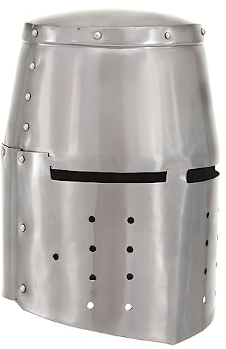 Mangloder - Casco da cavaliere medievale, replica antica, in acciaio, per cosplay, feste di Halloween, teatro e riproduzioni storiche, casco argentato con aperture di visione e ventilazione