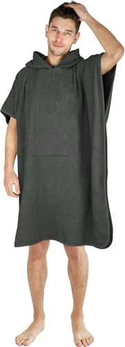 normani Badeponcho für Erwachsene aus saugstarker Baumwolle - Handtuch, Surf Poncho und Umkleidehilfe in Einem - Strandponcho mit Bauchtasche für Damen und Herren Farbe Grau Größe OneSize