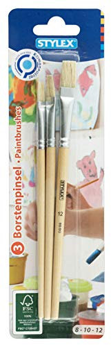 Stylex 35044 - Pinsel-Set mit 3 flachen Borstenpinseln in den Größen 8, 10 und 12, zum Malen mit Deck-, Tempera, Aquarell-, Öl- und Acrylfarben, auch für die Schule geeignet