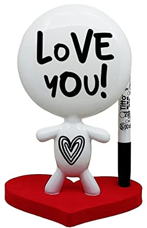 Estudio MW Valentinstagsgeschenke – Zeichnen Sie Ihre Ideen – trocken abwischbare Tafel – TITTO in Love, Zeichnen Sie Ihre Ideen – Keramik-Schreibtisch-Whiteboard-Puppe – rotes Bürodekor-Design – rote
