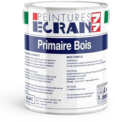 Peinture sous couche pour bois neufs ou anciens, intérieur et extérieur, blanc, PRIMAIRE BOIS 4 litres Blanc