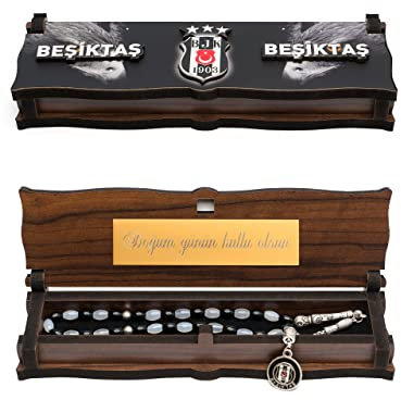 Gök-Türk Box Schatulle MIT Gravur aus Holz Handgemacht & Tesbih Gebetskette 'Besiktas' für Fußballfans, ColorName:mit Gravur