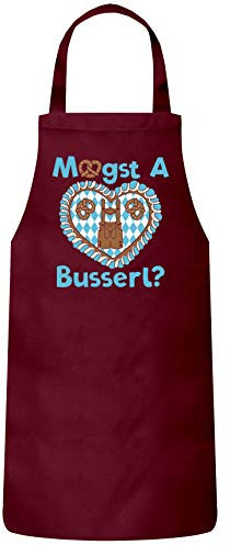 ShirtStreet Gaudi Wiesn Frauen Herren Barbecue Baumwoll Grillschürze Kochschürze Oktoberfest Lederhose Moogst A Busserl, Größe: OneSize,Burgund