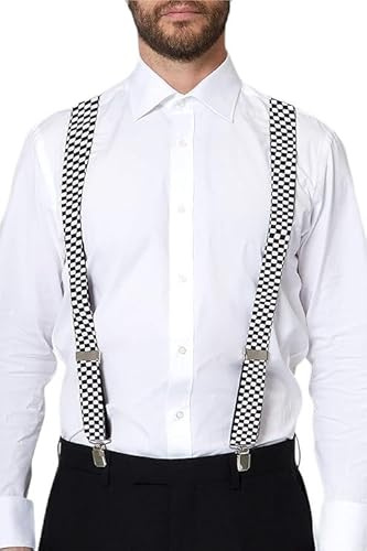 THE MASONIC COLLECTION Hosenträger für Herren, Gehweg-Design, Schwarz und Weiß, Gehweg-Design, versilbert, Lieferung in Geschenkbox, ein perfektes Freimaurer-Geschenk für Freimaurer, schwarz, weiß,