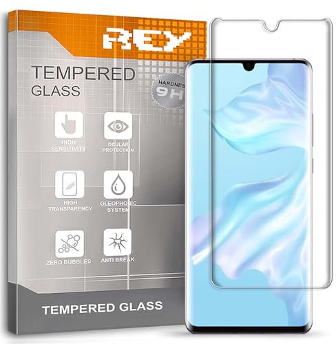 REY 2x Protector de Pantalla 3D para HUAWEI P30 PRO, Transparente, Protección Completa, 3D / 4D / 5D