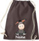 Shirtinstyle Gym Sack Kinder Turnbeutel Tiere Esel mit Wunschnamen, Beutel Tasche Hort Kita, Farbe braun