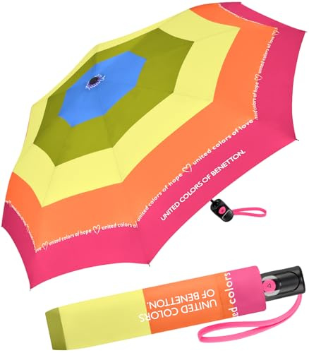 Benetton Regenschirm Rainbow Text - Taschenschirm Mini AC - pink