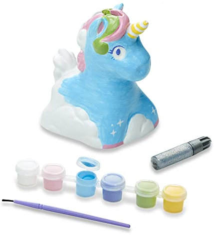 Melissa & Doug - Kit créatif Décore ta propre tirelire licorne Ma création ! avec 6 pots de peinture, colle à paillettes et pinceau