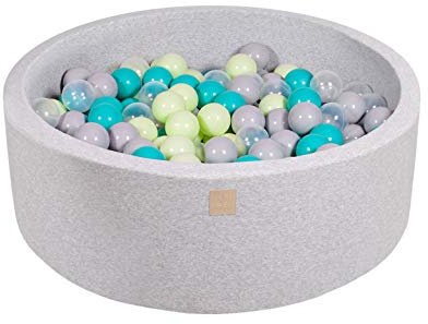 MEOWBABY Piscine À Balles 90X30cm/200 Balles ∅ 7Cm pour Bébé Enfant Bambin Jouets pour Les Tout-Petits Fabriqué de Jouet Rond Mousse Fabriqué en UE Gris Clair: Turquoise/Vert Clair/Gris/Transparent