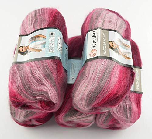 YarnArt Angora Active 5 x 100 g Wolle Mehrfarbig mit Farbverlauf 500 g mit 25% Mohair-Anteil türkische Wolle (841)