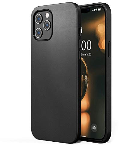 SURPHY Leder Hülle Kompatibel mit iPhone 12 Pro Max, Kunstleder Case 6,7 Zoll, Dünne Handyhülle mit Mikrofaserfutter, Schwarz