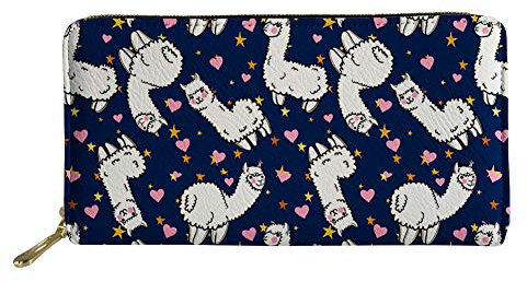 Woisttop Damen Lange Clutch Geldbörse Mädchen bedruckt PU Leder Handy Kartenhalter Reise Münzbörse, Alpaka Herz blau (Blau) - Woisttop