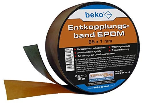 beko TERRASYS Entkopplungsband EPDM 65 x 1 mm schwarz, einseitig selbstklebend, 1 Rolle à 10 m 262 001 6510