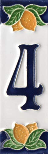 Hausnummern, italienische Keramik-Zahlen und Buchstaben, Zitronendesign, Fliesengröße: 10 cm x 3,5 cm (Nummer 4)