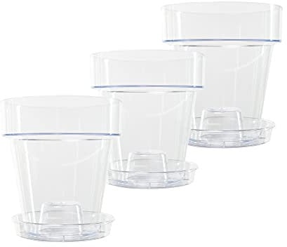 Kalapanta Vaso per Orchidee trasparente in plastica con Fori Drenaggio e Sottovaso (3, Ø 14 cm)