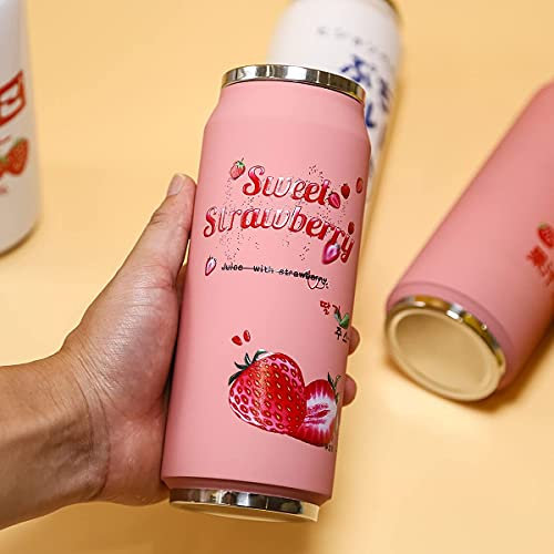 Kawaii Botellas de agua de acero inoxidable Botella de agua Kawaii con pajita japonesa botella de agua aislada (350 ml/12 onzas, blanco) (500 ml/16.5 oz, Pink02)