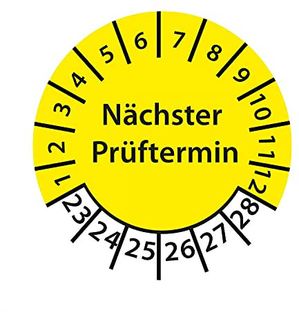 Prüfplakette Nächster Prüftermin 2023-2028 Ø 30mm Rund Gelb/Blau Prüfetikett Prüfaufkleber Farbe Gelb, Größe 100 Stück