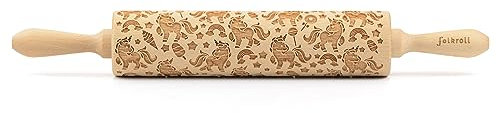 Folkroll Teigrolle Einhorn, groß, 43 cm, Nudelholz, Prägerolle, Muster, Motiv, Rolle, Buchenholz, 330401