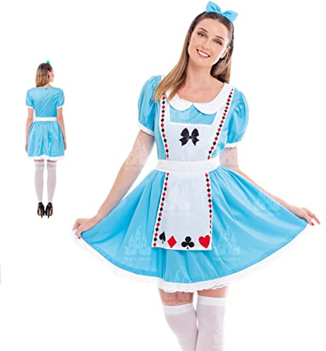Partilandia Alice-Kostüm für Damen, Wunder, Größe S bis L: Blaues Kleid mit Schürze und Haarreif: Kostüm für Damen, Karneval, Märchen, Filme