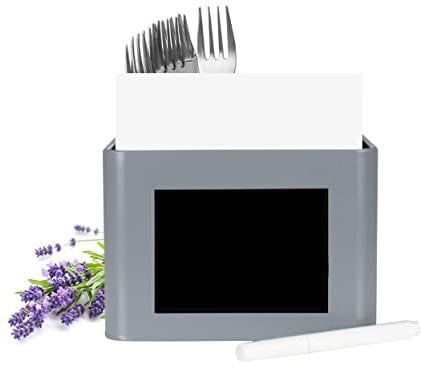 Sendez Besteckkorb aus Metall mit Serviettenhalter Besteckbehälter Besteckkasten Küchenutensilienhalter Grau