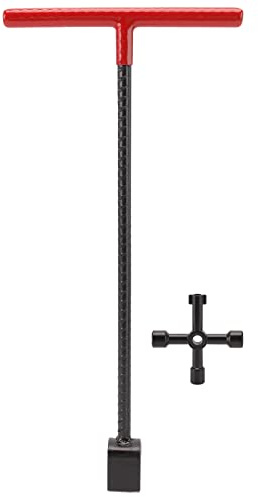Hydrantenschlüssel, 16 Zoll Wasserabschaltwerkzeug, T Griff Wasserzählerschlüssel, 4 Multifunktionsschlüssel, Bordstein-Hauptwasserabsperrventil, rot, für Haus, Garten, Industrie