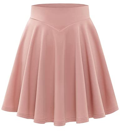 Bbonlinedress Rock Damen Kurze Basic Solid vielseitige Dehnbaren informell hohe Taille gefaltete Skater Tennis Schule Mini Skirt Blush L