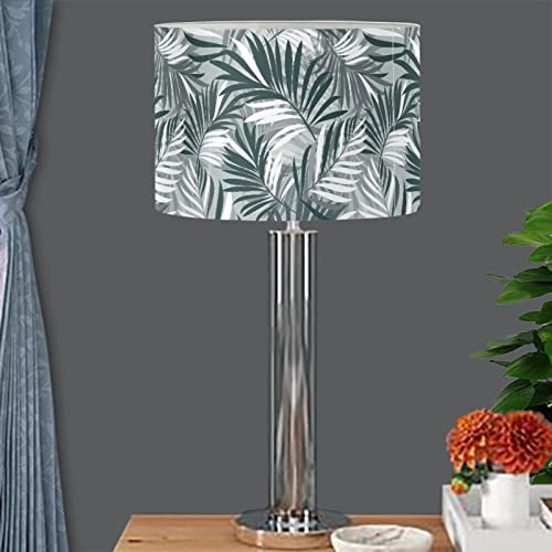 Poceacles UNO Abat-jour de taille moyenne avec motif feuilles de palmier grises - Abat-jour de table - Abat-jour de chevet - Montage nécessaire - Pour bureau et maison - 34 x 20 cm