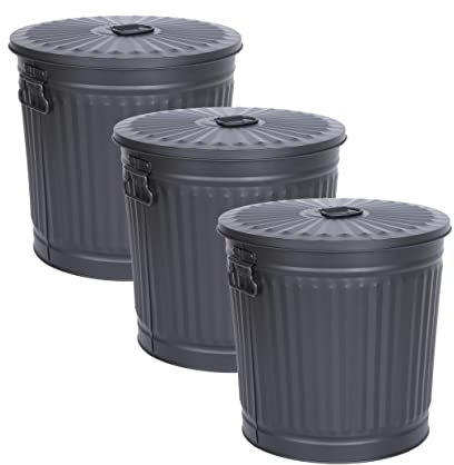 Jinfa Cubo metalico Cenizas Cubo Basura Exterior Jardin con Asas y Tapa | Negro | 62 litros | Juego de 3