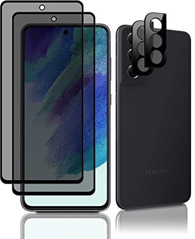 MiRowy Sichtschutz Kompatibel mit Samsung Galaxy S21 FE 5G Privacy Schutzfolie, 【2+2 Stück】 Anti Spähen Panzerglasfolie Glas + Kameraschutz, 9H Anti-Spy Displayschutzfolie für Samsung Galaxy S21 FE 5G