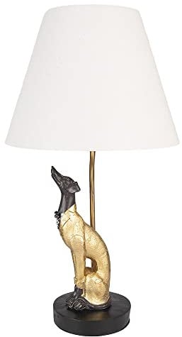 Clayre & Eef Tischlampe Hund Ø 30x56 cm Goldfarbig Kunststoff Schreibtischlampe