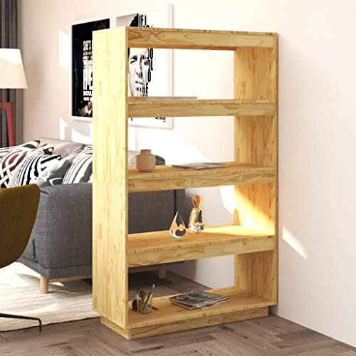 WIFESE Bücherregal 80x35x135 4 Fächer Raumteiler Holzregal Regal für Wohnzimmer Arbeitszimmer Büro Würfelregal Beige Standregal Bookshelf Hochschrank Aufbewahrungsregal Aktenregal Massivholz Kiefer