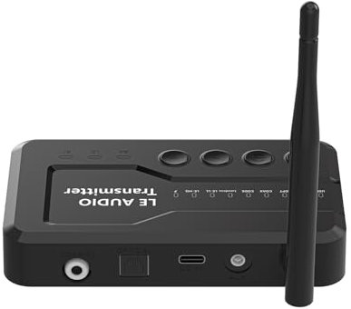 eppfun LE Audio APTX-Lossless/Adaptive Bluetooth 5.3 Transmitter for TV, Bluetooth Audio Adapter with Aux 3.5mm/ Optical/Coaxial, Bluetooth Splitter for Headphone/Airpods/Speaker