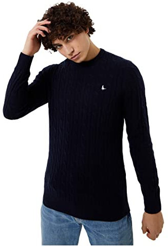 Jack Wills Mens Marlow Merino Wool Cable Knit Sweater Navy L