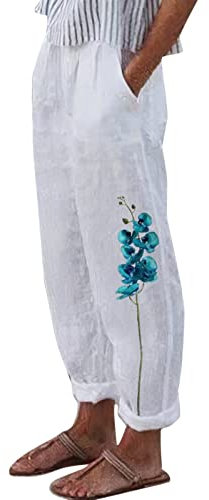 GFPGNDFHG Bequeme Hose Damen Für Set Lässige Taille mit Taschen Hohe Lange Hosen Frauen drucken gerade Baumwolle lose Hosen Damen Freizeithosen Weite Hose Damen