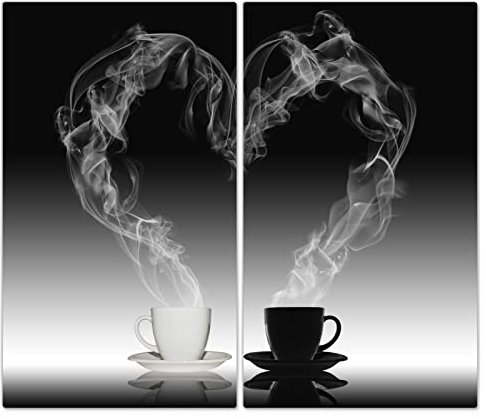 DecoCat Glas-Herdabdeckplatte Ceranfeld Kochfeldabdeckung Herdabdeckung Induktionsschutz Schneideplatte 2 x 30x52 cm Zweiteilig Kaffeetassen Herz Schwarz