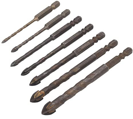Bohrer-Set, Hartmetall-Sechskant-Bits, Einzigartiges Kreuzwinkel-Design, Bohrer, Gewindebohrer-Bit-Set für Glaskeramik, Glasfliesen, Vollfliesen, Ziegelwand, Holz (7-teiliges Set)