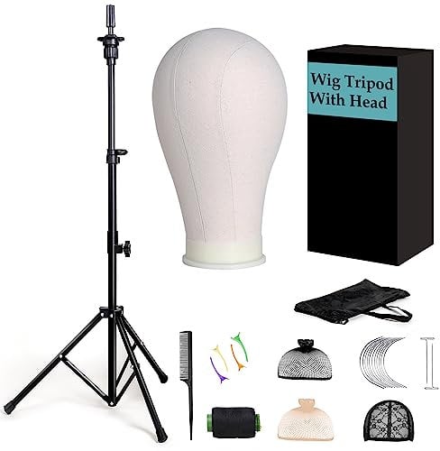 xnicx 23 Wig Head and Stand Set,Wig Stand Tripod with Foam Mannequin Head,Wigs Stands Head for Making,Display,Includes Caps Clips,T-Pins,C Needles,Carrying Bag,Brush(95-129cm)