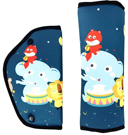 Kinder Auto Gurtpolster, Auto Gurtschutz Gürtelkissen Schutzkissen Abnehmbar Ideal für jeden Gurt Autositzerhöhungen Kinder Fahrradanhänger Flugzeug Fahrrad (Animal Party)
