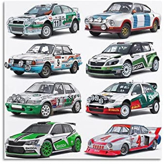 Vintage-Auto-Poster Old Skoda Fabia R5 Rallye-Auto-Poster, dekoratives Gemälde, Leinwand, Wandposter und Kunstbild, modernes Familien-Schlafzimmer, Dekoration, Poster, 30 x 30 cm